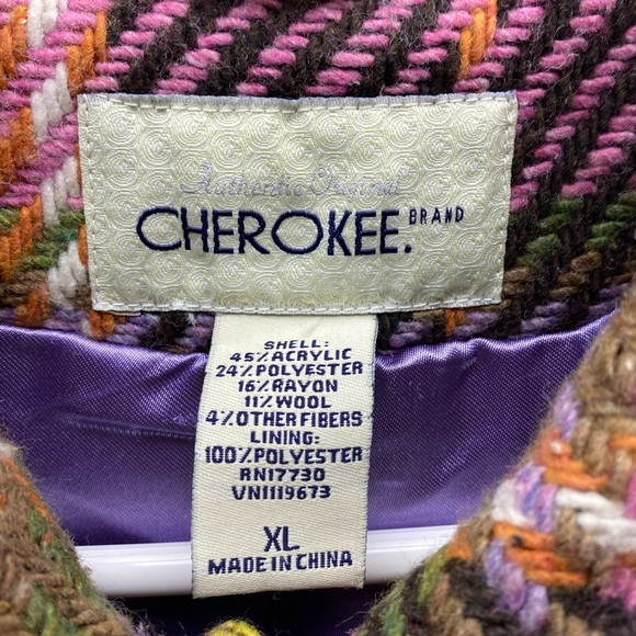 Cherokee Girls Kids Youth Multicolor Coat XL Wool Blend Buttons Pockets - Picture 4 of 16